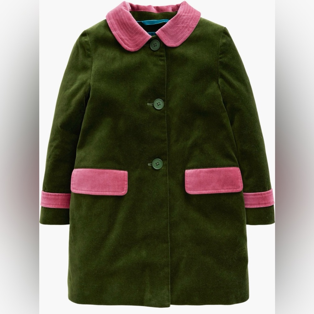 Mini Boden Green and Pink Velvet Coat 7/8 - EUC
